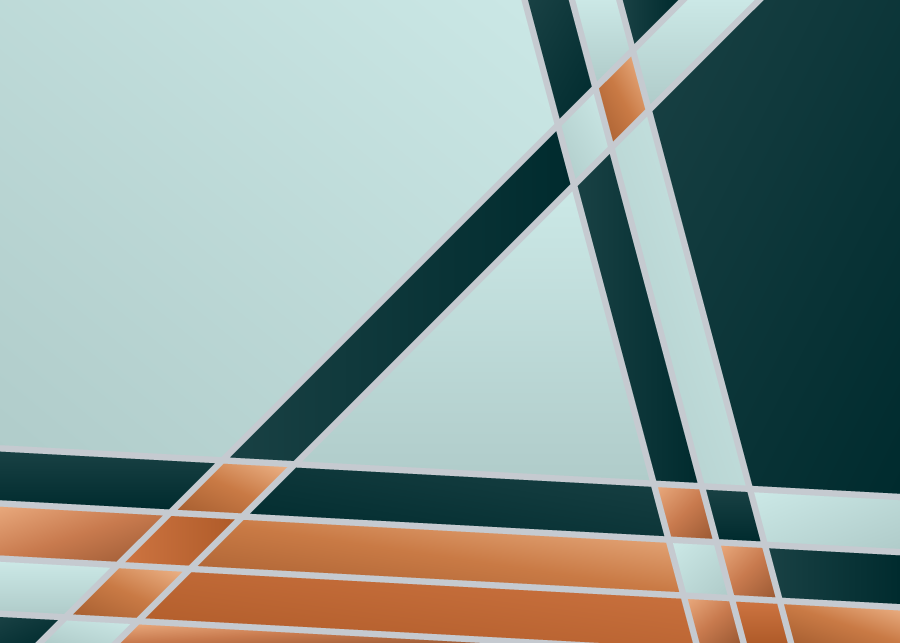 Geometric canvas, teal and copper stripes